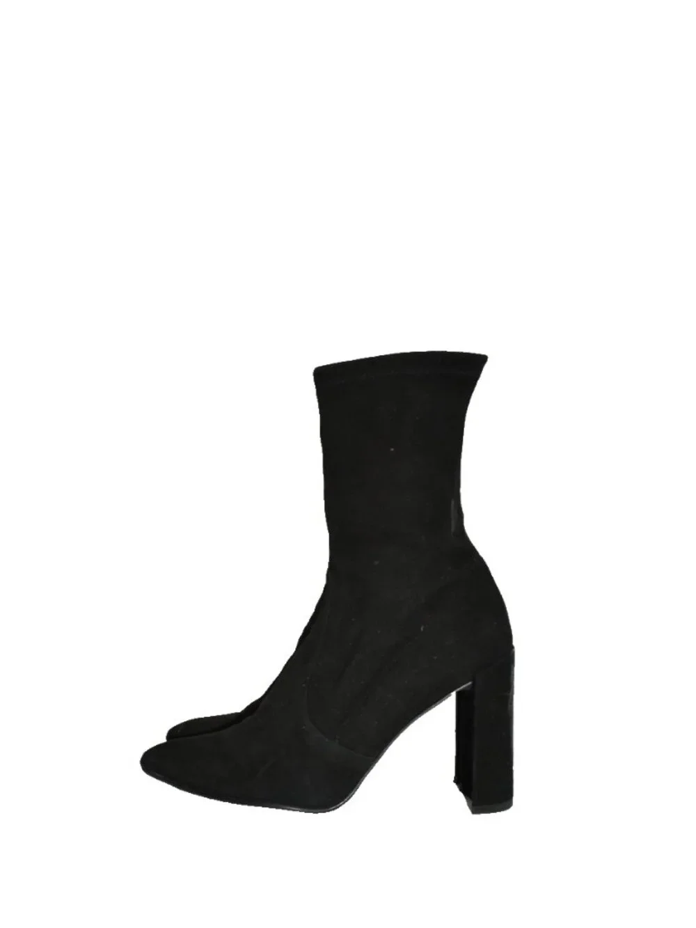 $700 STUART WEITZMAN Clinger Stretch Suede Pointed Bootie SOCK BLACK 7 (PC13)